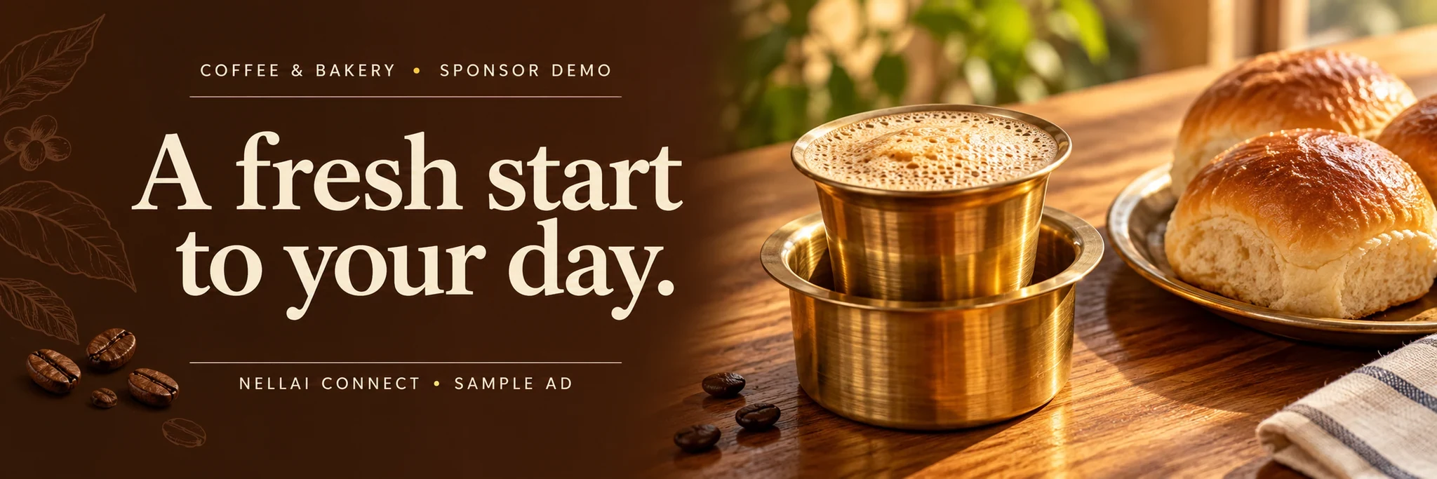 Filter coffee and fresh buns. Coffee and bakery sponsor demonstration.