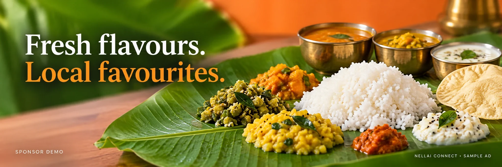 South Indian vegetarian meal. Restaurant sponsor demonstration.