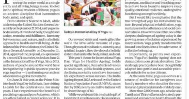 Prime Minister shares an article on yoga and healthy ageing